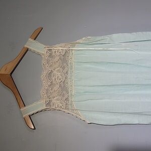 Vintage Deena 60' 70's Cotton Lace Teal Ocean Blue Nightgown Chemise Slip